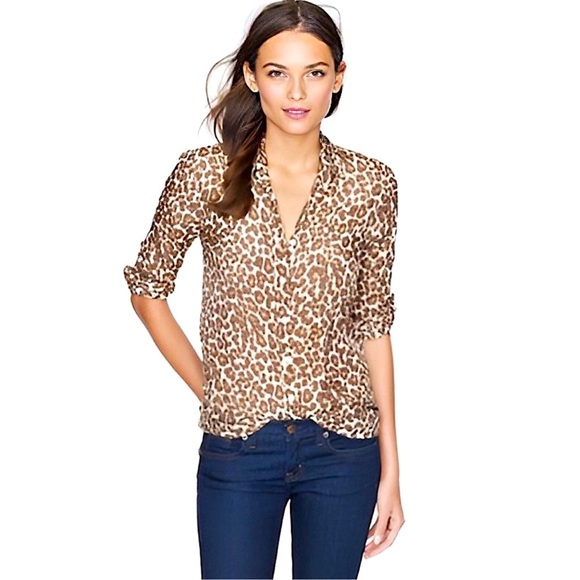J. Crew Tops - EUC J. Crew Animal Leopard Print Silk Blend Perfect Shirt Size 4